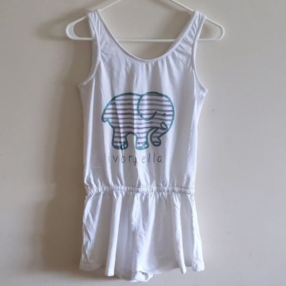 ivory White Sleeveless Shorts Romper One Piece Drawstring Waist Size Small - Picture 1 of 5